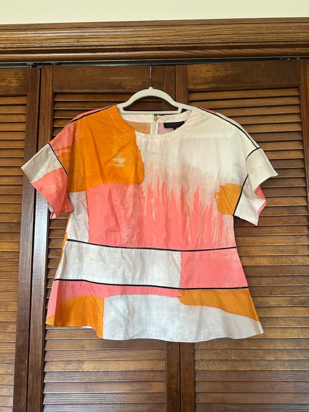 Donna Karan City Art abstract short sleeve blouse size small - Picture 2 of 9